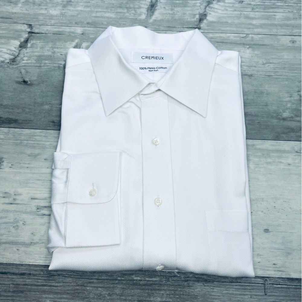 Daniel Cremieux Solid White Herringbone Dress Shi… - image 1